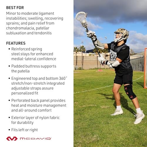 McDavid دعامة ركبة مك ديفيد، دعم الركبة وضغط للثبات، دعم وتر الرضفة، تخفيف ألم التهاب الأوتار، دعم الأربطة، التهاب الغضروف واستعادة الإصابات، للرجال والنساء، XX-كبير - Image 4