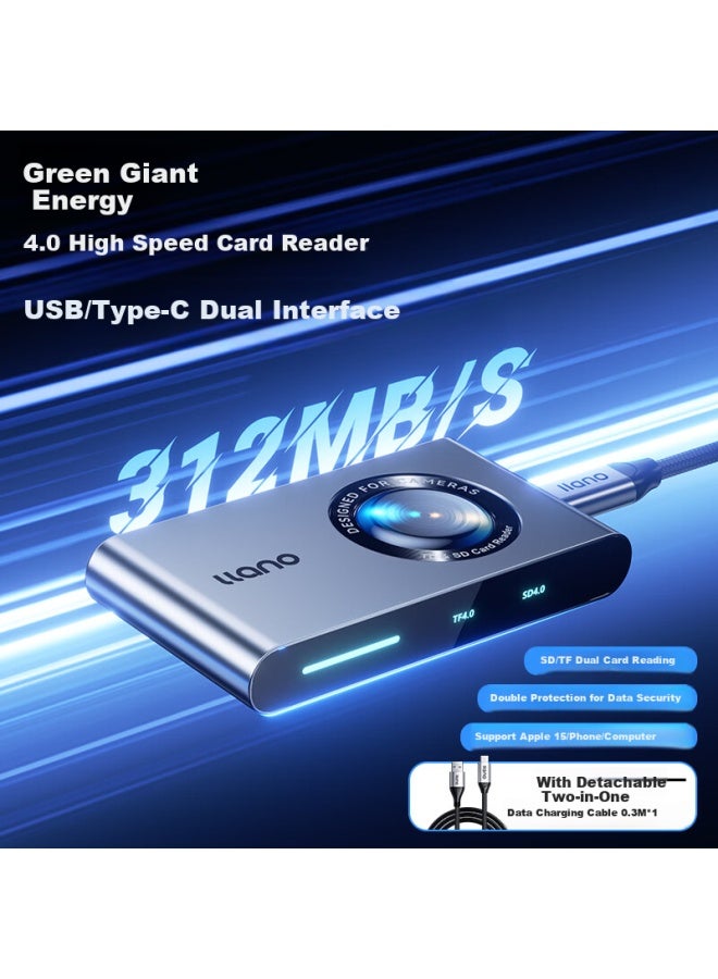 llano قارئ بطاقات عالي السرعة 4.0 Usb/نوع-C قارئ بطاقات مزدوج متوافق مع الكمبيوتر المكتبي أبل 15/آيباد/كاميرا DSLR/الهاتف الذكي كابل شحن بيانات الطائرة - Image 1