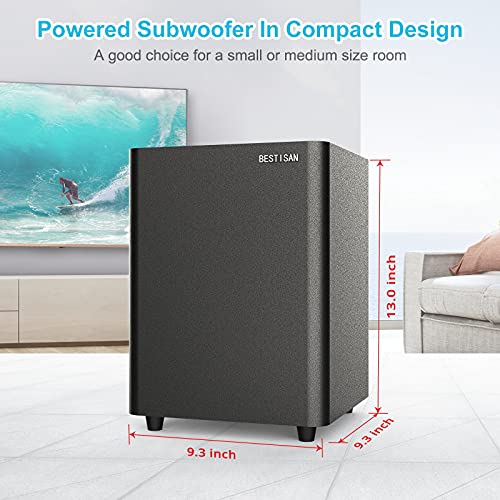 BESTISAN Powered Subwoofer, Deep Bass Sub, Down Firing Subs, Easy Setup with Home Theater System, Receiver, Speakers, Coaxial Cable Included, RCA, LFE, AUX Input, High-Level Speaker Input & Output - Image 2