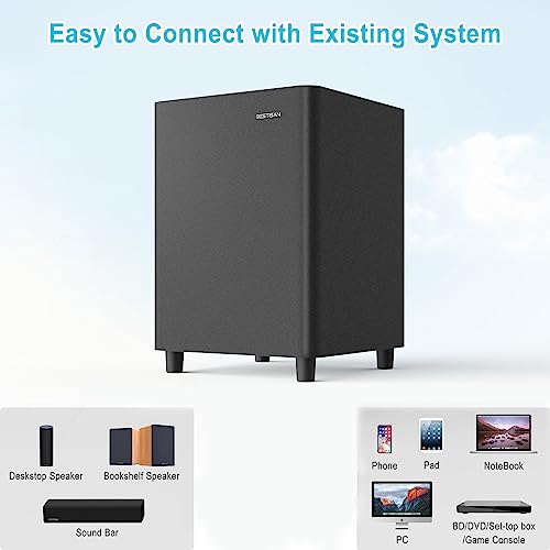 BESTISAN Powered Subwoofer, Deep Bass Sub, Down Firing Subs, Easy Setup with Home Theater System, Receiver, Speakers, Coaxial Cable Included, RCA, LFE, AUX Input, High-Level Speaker Input & Output - Image 4
