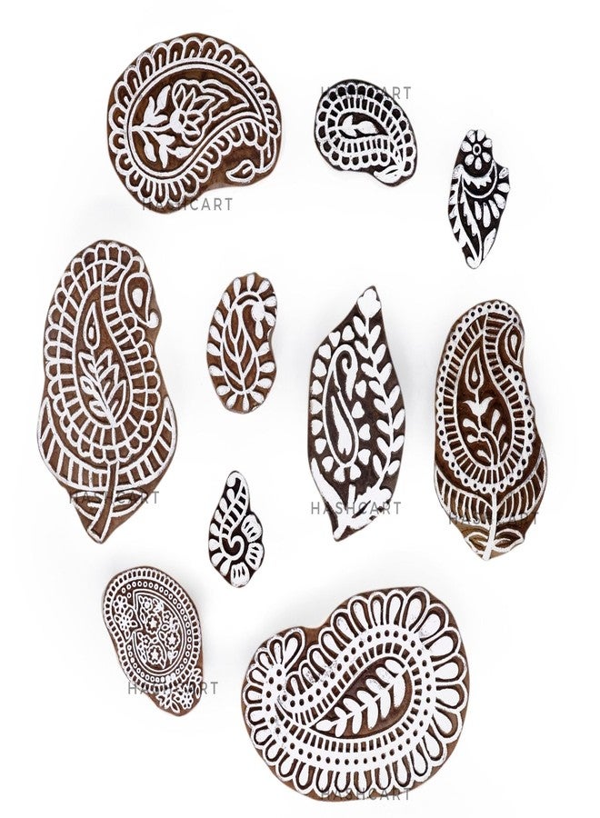 TwoGrams | Set of 10 | Handcarved Wooden Printing Stamps Paisley Design Baren for Blocks Printing | Scrapbooking | Fabric Designing | Art Craft | Pottery Craft - Image 1