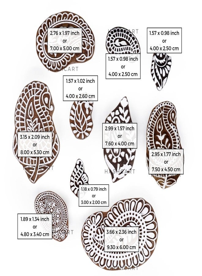 TwoGrams | Set of 10 | Handcarved Wooden Printing Stamps Paisley Design Baren for Blocks Printing | Scrapbooking | Fabric Designing | Art Craft | Pottery Craft - Image 3