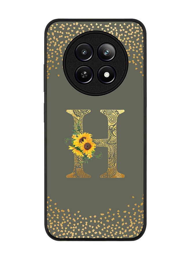 Stylizedd Rugged Black edge case for Realme 12 / Realme 12x, Slim fit Case Cover - Custom Monogram Initial Letter Floral Pattern Alphabet - H (Olive Green ) - Image 1