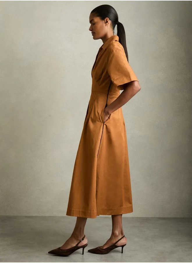 REISS Waisted Detail Cotton Dress