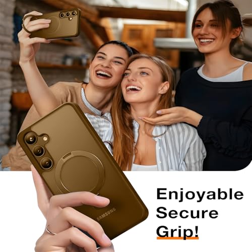 AIBEX Back Cover for Samsung S25+ with OStand Ring Kickstand| Mag-Saf Compatible Magnetic Metal Alloy Ring| Wireless Charging| Slim Thin Scratch Resistant Armor| Shockproof Protective Case - Brown - Image 5