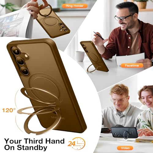 AIBEX Back Cover for Samsung S25+ with OStand Ring Kickstand| Mag-Saf Compatible Magnetic Metal Alloy Ring| Wireless Charging| Slim Thin Scratch Resistant Armor| Shockproof Protective Case - Brown - Image 3
