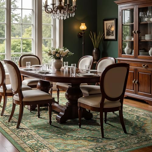 Deerly 6x9 Vintage Rugs for Dining Room, Washable Rugs Non Slip Large Area Rug for Living Room Bedroom Office, Floor Decoration Big Rug Mat Low-Pile Kid & Pet Friendly(Border Green) - Image 2