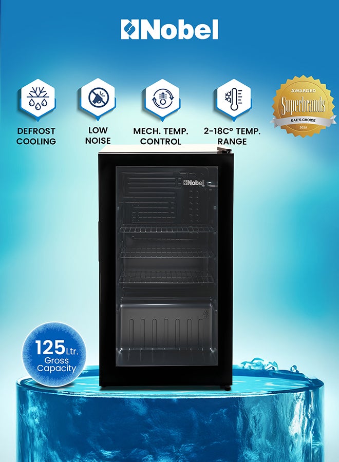 Nobel Bottle Chiller Single Door 125L Gross / 88L Net Capacity, Mechanical Control, Recessed Handle, Adjustable Temperature, Energy Efficient, R600a Refrigerant - (1 Year Warranty) 125 L 220 W NBC125RI Black - Image 2