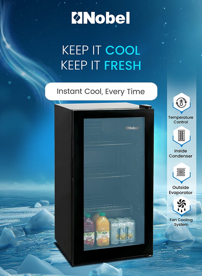 Nobel Bottle Chiller Single Door 125L Gross / 88L Net Capacity, Mechanical Control, Recessed Handle, Adjustable Temperature, Energy Efficient, R600a Refrigerant - (1 Year Warranty) 125 L 220 W NBC125RI Black - Image 5