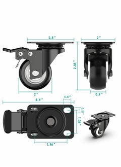 Generic 2 Inch Swivel Caster Wheels, Heavy Duty Plate Casters with Safety Brake Total Capacity 600lbs, 360 Degree Rotation Pulley for Set of 4 (2 with Brakes and 2 without)  - Image 2