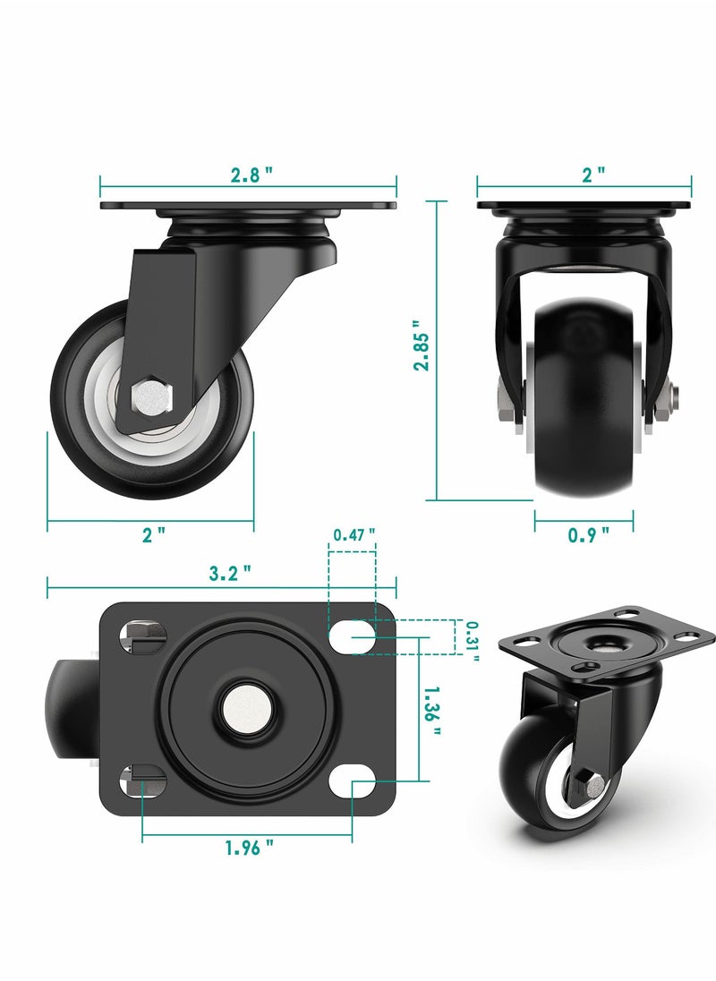 Generic - 2 Inch Swivel Caster Wheels, Heavy Duty Plate Casters with Safety Brake Total Capacity 600lbs, 360 Degree Rotation Pulley for Set of 4 (2 with Brakes and 2 without) - Image 1