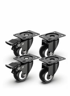 Generic 2 Inch Swivel Caster Wheels, Heavy Duty Plate Casters with Safety Brake Total Capacity 600lbs, 360 Degree Rotation Pulley for Set of 4 (2 with Brakes and 2 without)  - Image 1