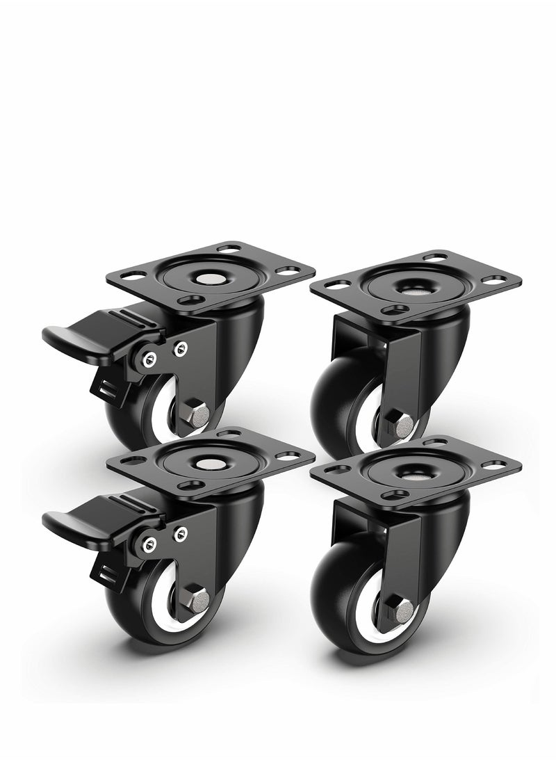 Generic - 2 Inch Swivel Caster Wheels, Heavy Duty Plate Casters with Safety Brake Total Capacity 600lbs, 360 Degree Rotation Pulley for Set of 4 (2 with Brakes and 2 without) - Image 1