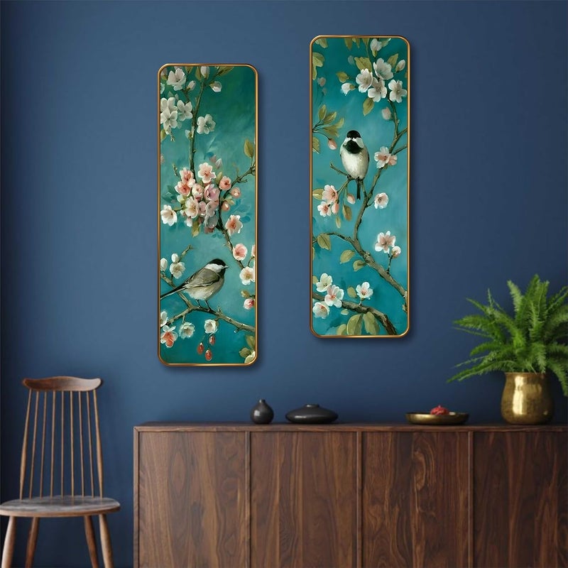 SAF Bird & Blossom Set of 2 Vertical MDF Wall Panels | Premium Sparkle Lamination Finish | Elegant Nature Wall Décor for Living Room, Bedroom & Office (12 x 18 Inch) AS-06 - Image 2
