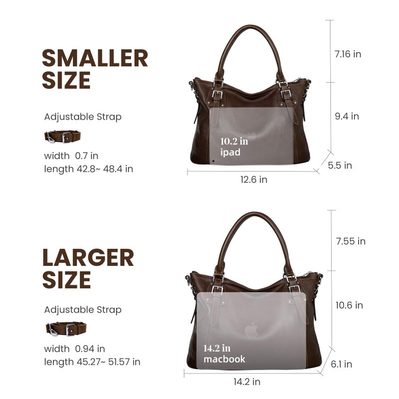 HESHE Genuine Leather Purses and Handbags for Women Tote Shoulder Bag Satchel Designer Purse Top Handle Bags Hobo Crossbody Purse (Large,Coffee) - Image 3