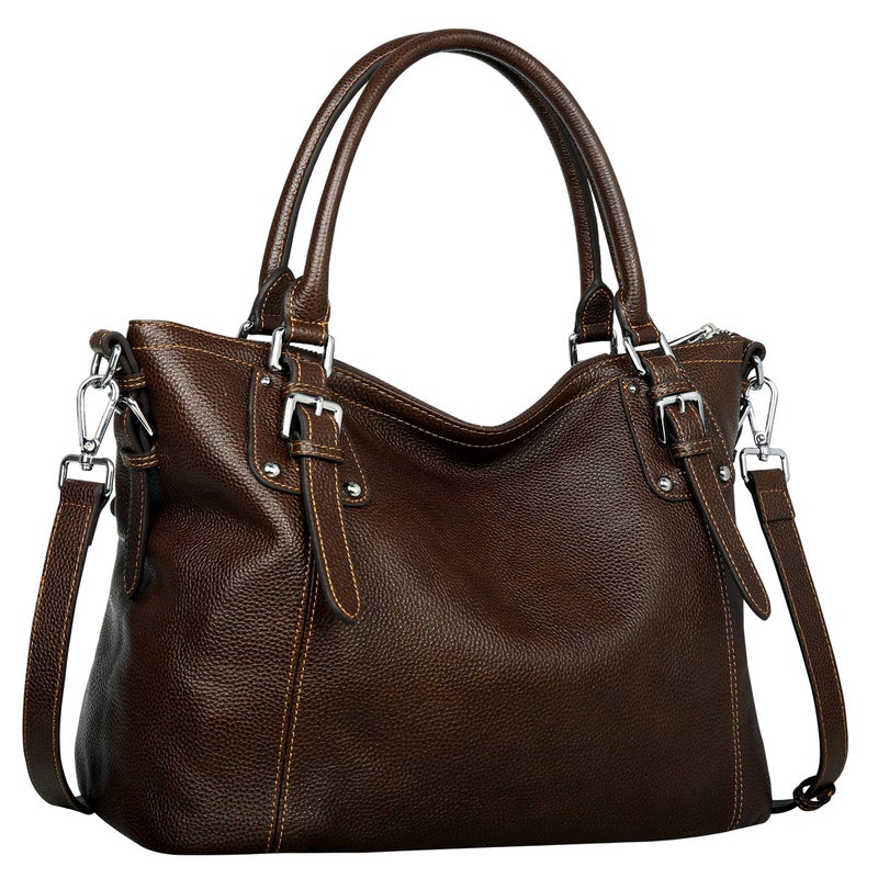HESHE Genuine Leather Purses and Handbags for Women Tote Shoulder Bag Satchel Designer Purse Top Handle Bags Hobo Crossbody Purse (Large,Coffee) - Image 1