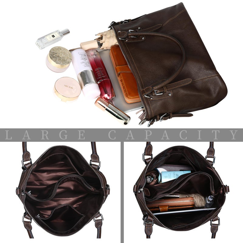 HESHE Genuine Leather Purses and Handbags for Women Tote Shoulder Bag Satchel Designer Purse Top Handle Bags Hobo Crossbody Purse (Large,Coffee) - Image 5