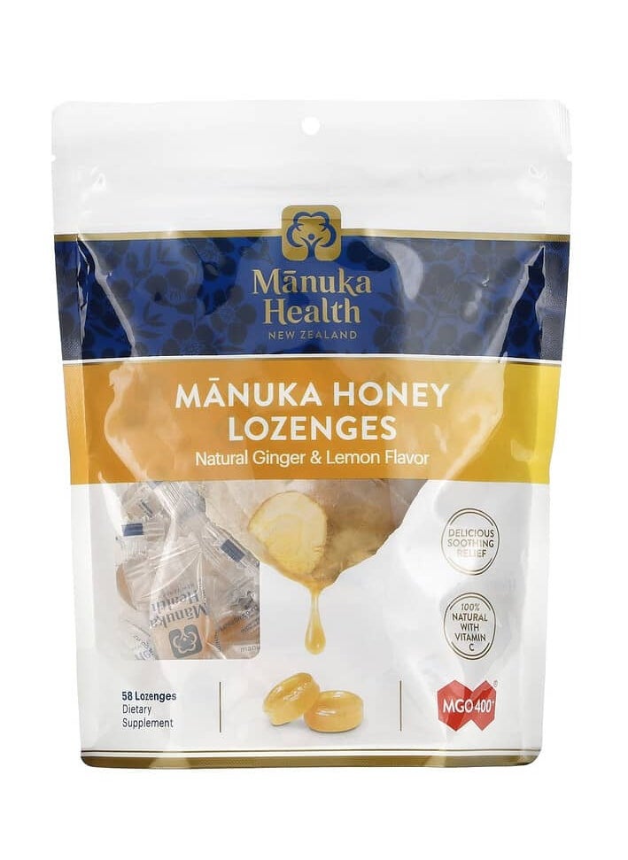 Manuka health Manuka Honey Lozenges Natural Ginger & Lemon MGO 400+, 58 Lozenges  - Image 1