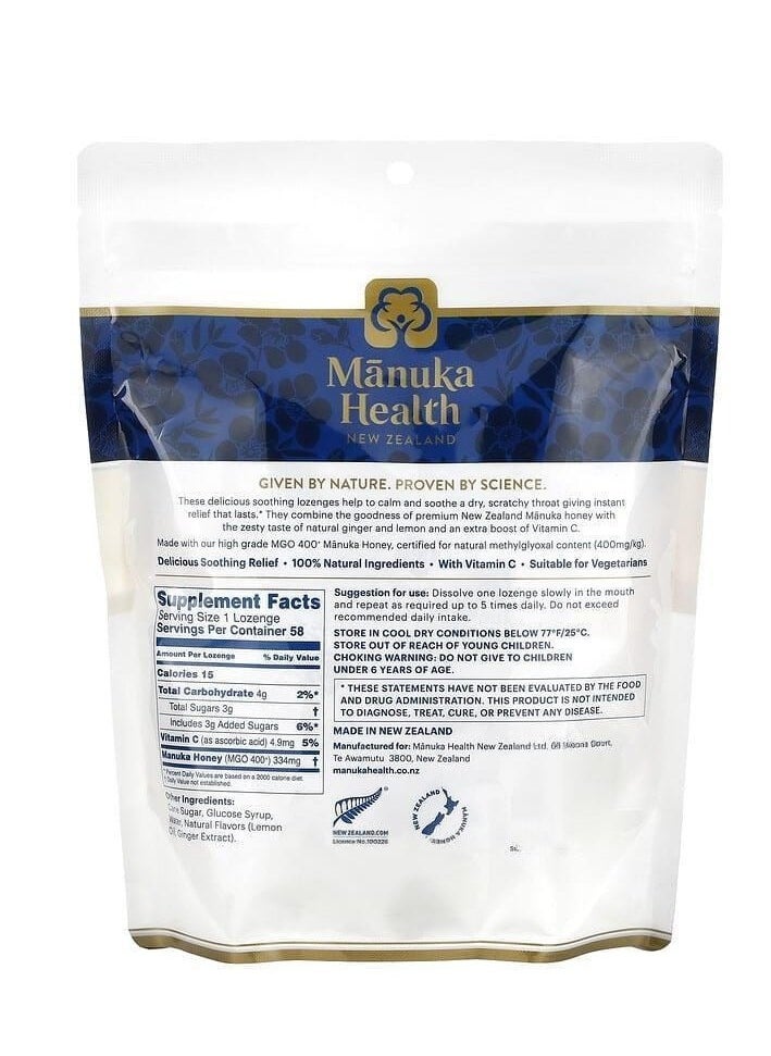 Manuka health Manuka Honey Lozenges Natural Ginger & Lemon MGO 400+, 58 Lozenges  - Image 2