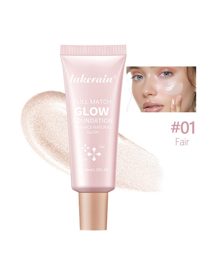 lakerain Full Match Glow Foundation, Enhance Foundation Natural Glow, Professional Coverage for a Flawless Look ,#01 Fair （40ml ） - Image 1