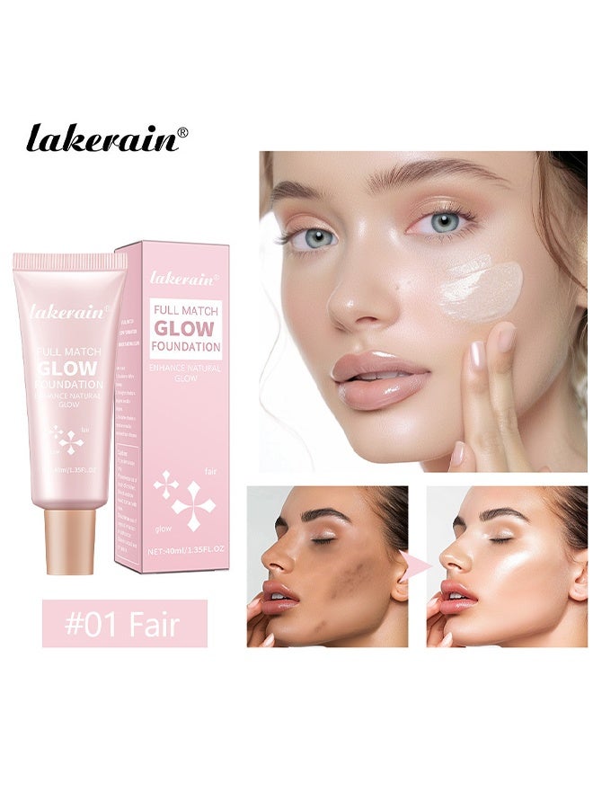 lakerain Full Match Glow Foundation, Enhance Foundation Natural Glow, Professional Coverage for a Flawless Look ,#01 Fair （40ml ） - Image 2