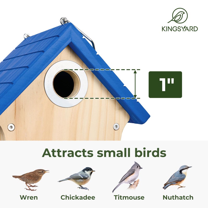 Kingsyard Wooden Wren House with Predator Guard, Bird Nesting for Outdoor, Garden Patio Nest Box Birdhouse for Wild Bird Watching, Royal Blue - Image 5