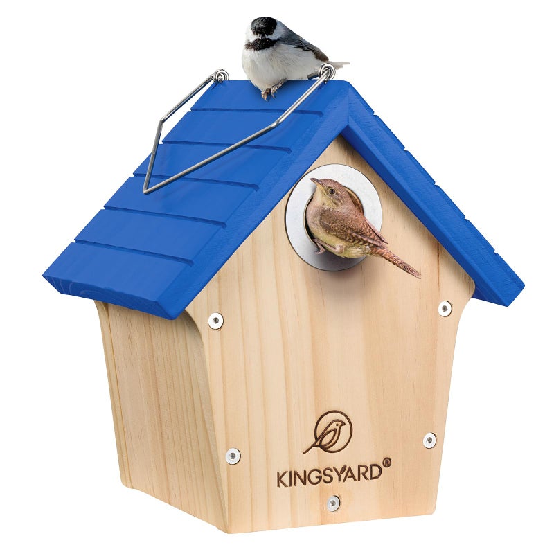 Kingsyard Wooden Wren House with Predator Guard, Bird Nesting for Outdoor, Garden Patio Nest Box Birdhouse for Wild Bird Watching, Royal Blue - Image 1