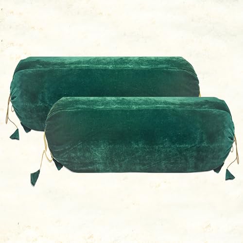 Dulhan Creations Soft and Bright Solid Color Velvet Bolster Cover 2 Pc, 16x32 Wrinkle Free Bed Side Long Decorative Round Cushion Load Pillow Covers Masand Khol for Living Room Diwan Set Bedroom - Image 1