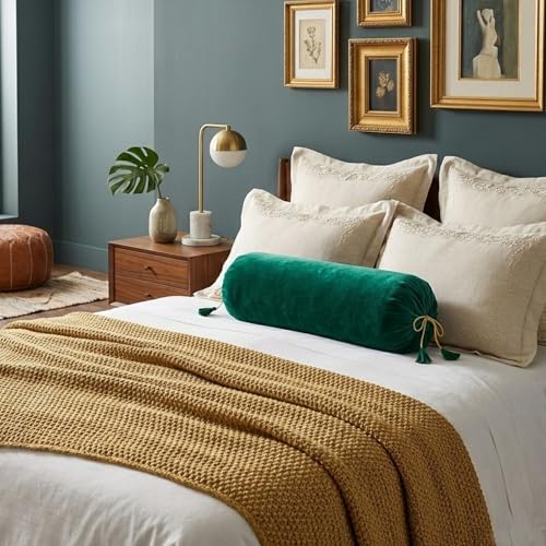 Dulhan Creations Soft and Bright Solid Color Velvet Bolster Cover 2 Pc, 16x32 Wrinkle Free Bed Side Long Decorative Round Cushion Load Pillow Covers Masand Khol for Living Room Diwan Set Bedroom - Image 2