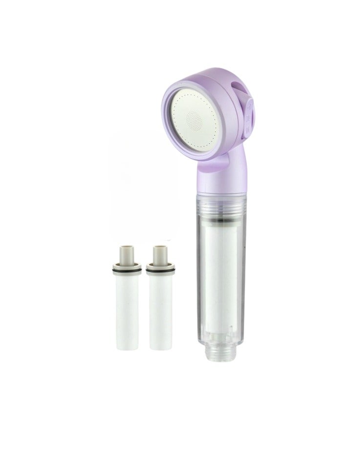Mini Shower Head, Hotel Mini Shower Super Strong Pressurized Purification Nozzle, Portable Super Strong Boost Purification Travel Shower Filter Head, (Purple With 2 Filter Cartridges Plus Travel Cosmetic Bag) - Image 1
