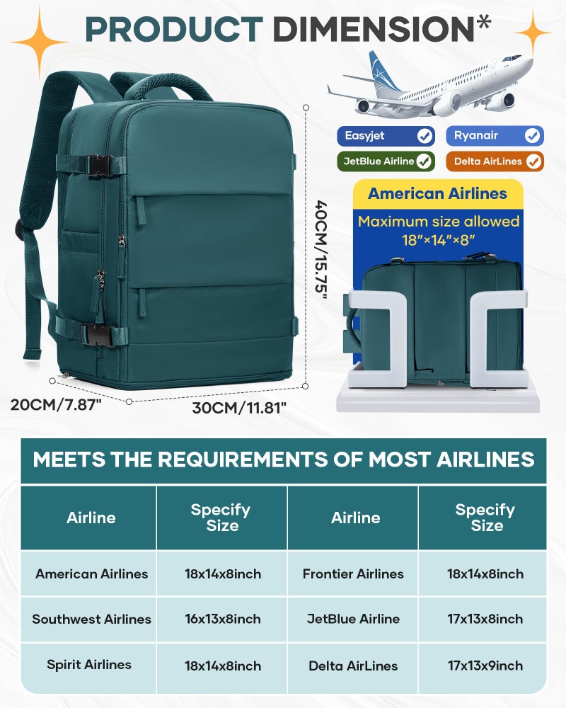 coofay Travel Backpack Carry on Flight Approved Mochila De Viaje Carry on Backpack for Airplanes Spirit Airlines Personal Item Bag 18x14x8 Inches Travel Bag Traveling Backpack for Women Men - Image 3
