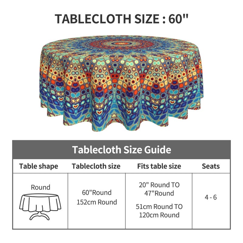 Arroganttiom Boho Round Tablecloth 60 inch, Bohemian Circle Table Cloth Cover, Stain Resistance, Water Repellent and Wrinkle-Free, Colorful Tablecloths Decor for Home Kitchen Dining Party Patio Indoor and Outdoor - Image 5