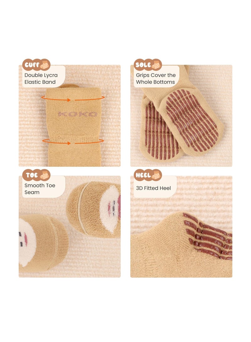 Anti-Slip Cozy Toddler Socks Set - 5 Pairs for Ages 1-3 Perfect for Playtime and Safety  - Image 4