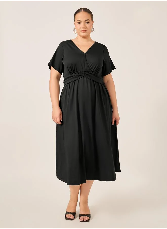 Styli Wrap Jersey V-Neck Midi Dress