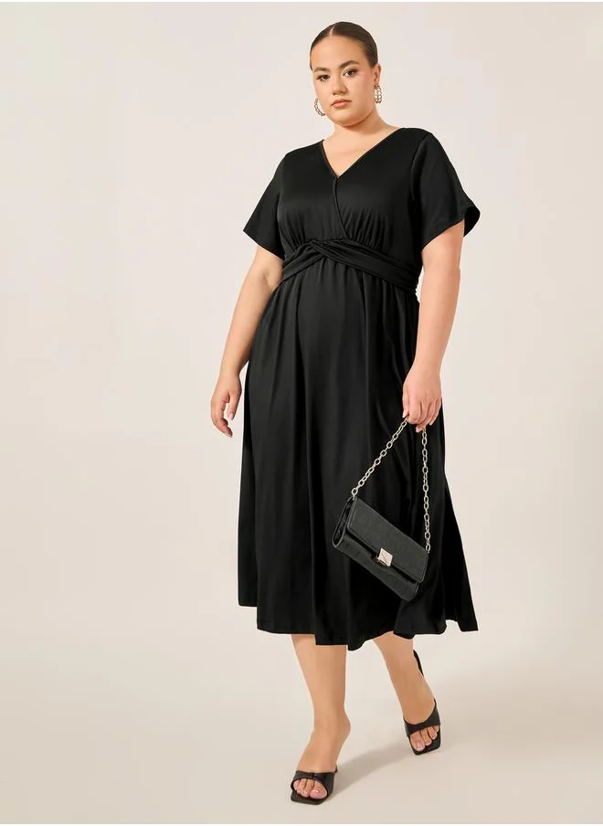 Styli Wrap Jersey V-Neck Midi Dress