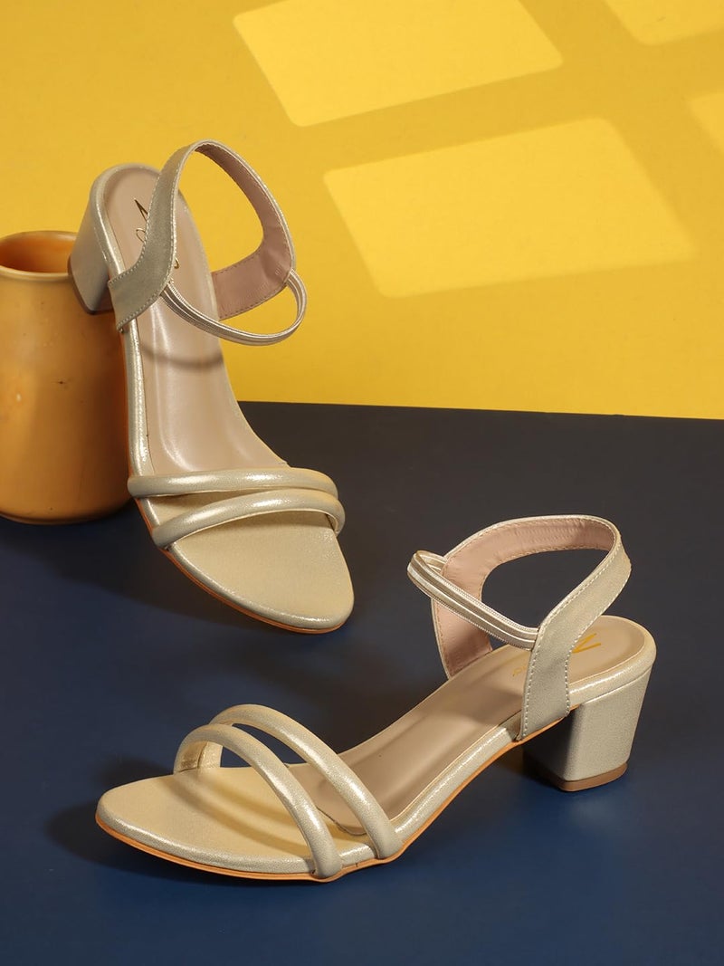 ZaySoo Fancy & Comfortable Block Heel Sandal with Ankle Strap for women & Girls (Gold, UK Footwear Size System, Adult, Women, Numeric, Medium, 4) - Image 3