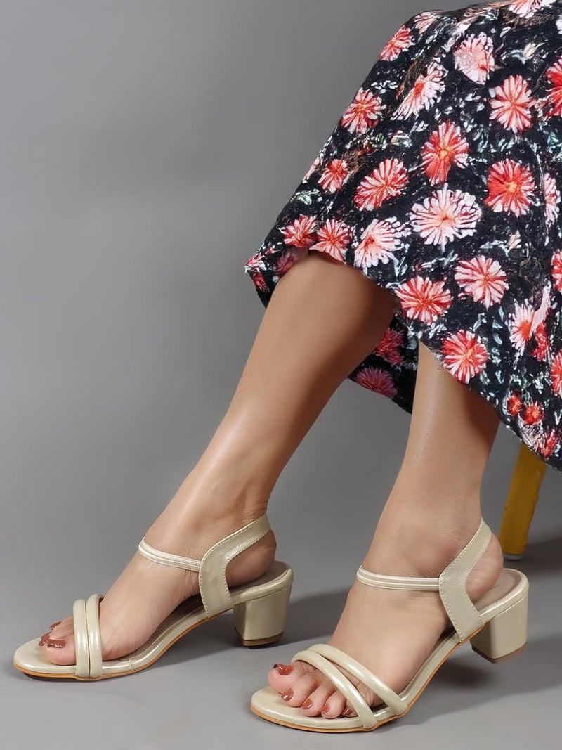 ZaySoo Fancy & Comfortable Block Heel Sandal with Ankle Strap for women & Girls (Gold, UK Footwear Size System, Adult, Women, Numeric, Medium, 4) - Image 2