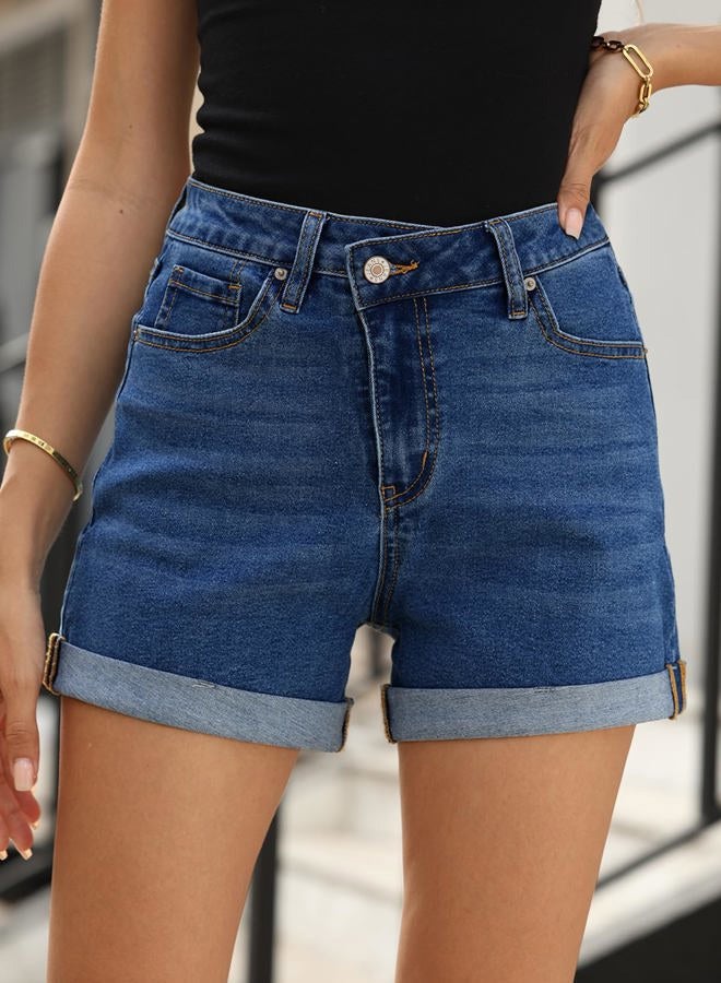 Sidefeel Women's Jean Shorts High Waisted Casual Stretchy Crossover Denim Shorts Size 4 Blue - Image 3