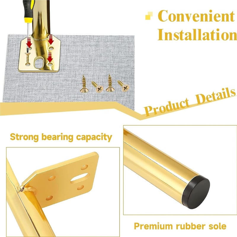 QZibeva 4 Pcs 6 Inch Gold Furniture Legs Gold Leg for Furniture Mid Century Modern Leg for Sofa Cabinet Table Chair Ottoman Side Mounted Mid Country Style Furniture DIY Replacement Feet with Screws - Image 4