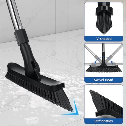 Qaestfy Grout Brush with Long Handle for Cleaning, Stiff Bristles Handheld Tile Scrub Brush, V-Shape Crevice Cleaning Brush for Floor Deep Cleaning - Image 4