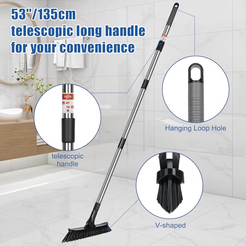 Qaestfy Grout Brush with Long Handle for Cleaning, Stiff Bristles Handheld Tile Scrub Brush, V-Shape Crevice Cleaning Brush for Floor Deep Cleaning - Image 2