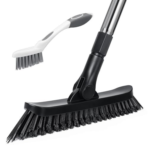 Qaestfy Grout Brush with Long Handle for Cleaning, Stiff Bristles Handheld Tile Scrub Brush, V-Shape Crevice Cleaning Brush for Floor Deep Cleaning - Image 1