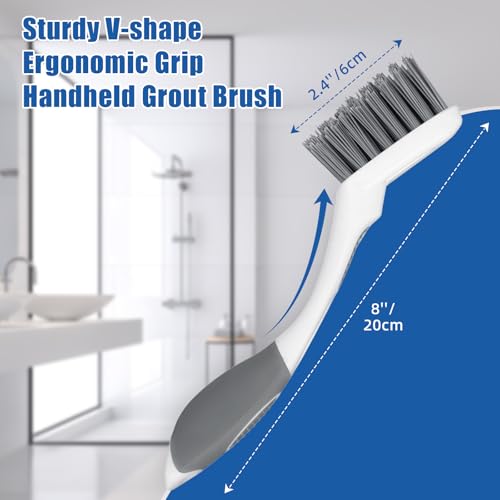 Qaestfy Grout Brush with Long Handle for Cleaning, Stiff Bristles Handheld Tile Scrub Brush, V-Shape Crevice Cleaning Brush for Floor Deep Cleaning - Image 3