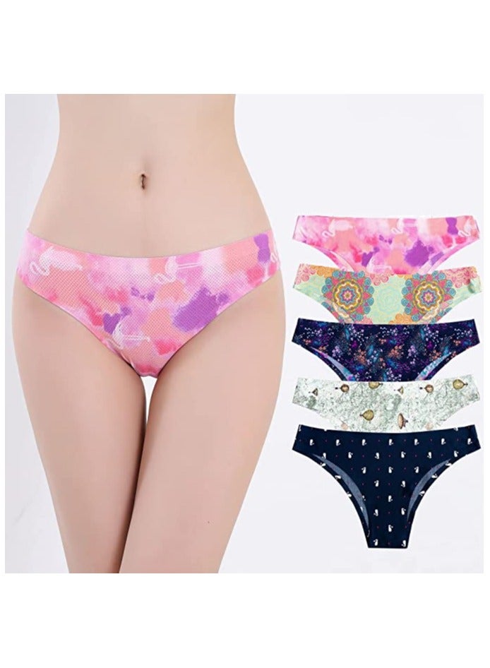 Excefore Seamless Underwear for Women Soft Breathable Stretch Printed Briefs Seamless Ladies Thong Bikini Panties Breathable Underwear Ladies (5 PCS Size: L) - Image 1