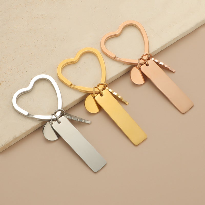 New Stainless Steel Love Ring Round Piece Small Wings Long Anti-Lost Brand Code Engraved Logo Key Chain Pendant - Image 3