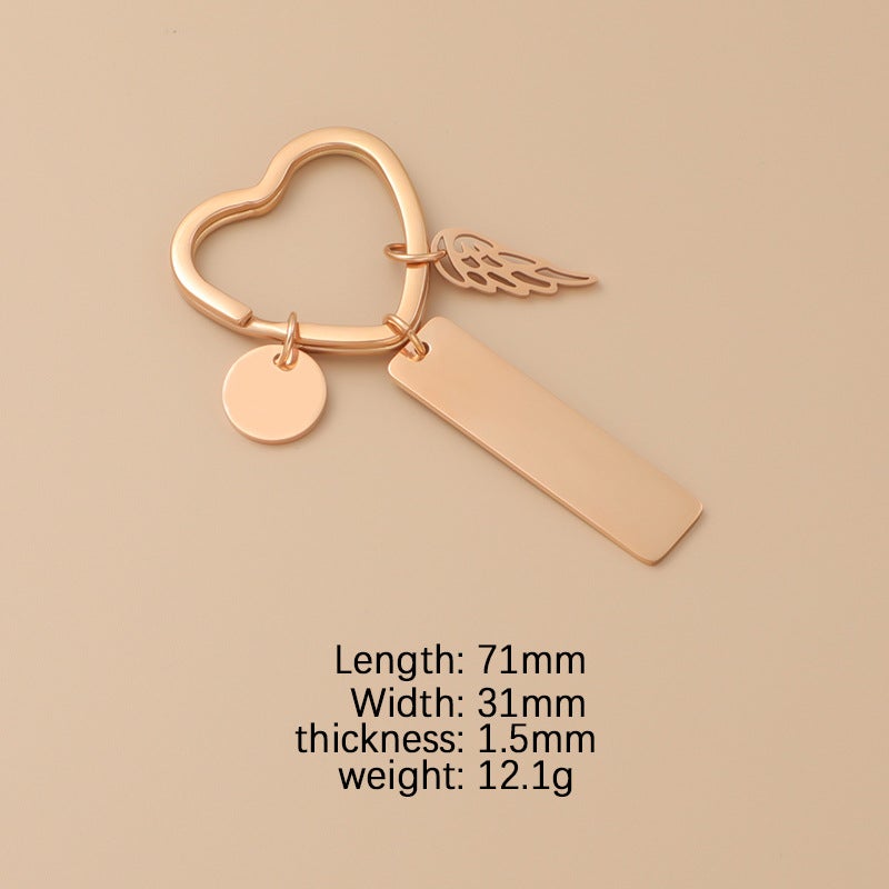 New Stainless Steel Love Ring Round Piece Small Wings Long Anti-Lost Brand Code Engraved Logo Key Chain Pendant - Image 1