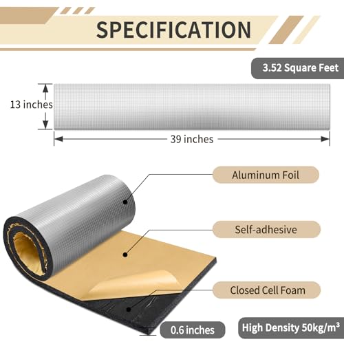 TroyStudio Sound Proof Closed Cell Foam, Self-Adhesive 13" x 39" Heat Shield Acoustic Rubber Foam Sheet - Waterproof Noise Vibration Thermal Insulation Roll for Home, Car, HVAC, Pipe, Machine - Image 2