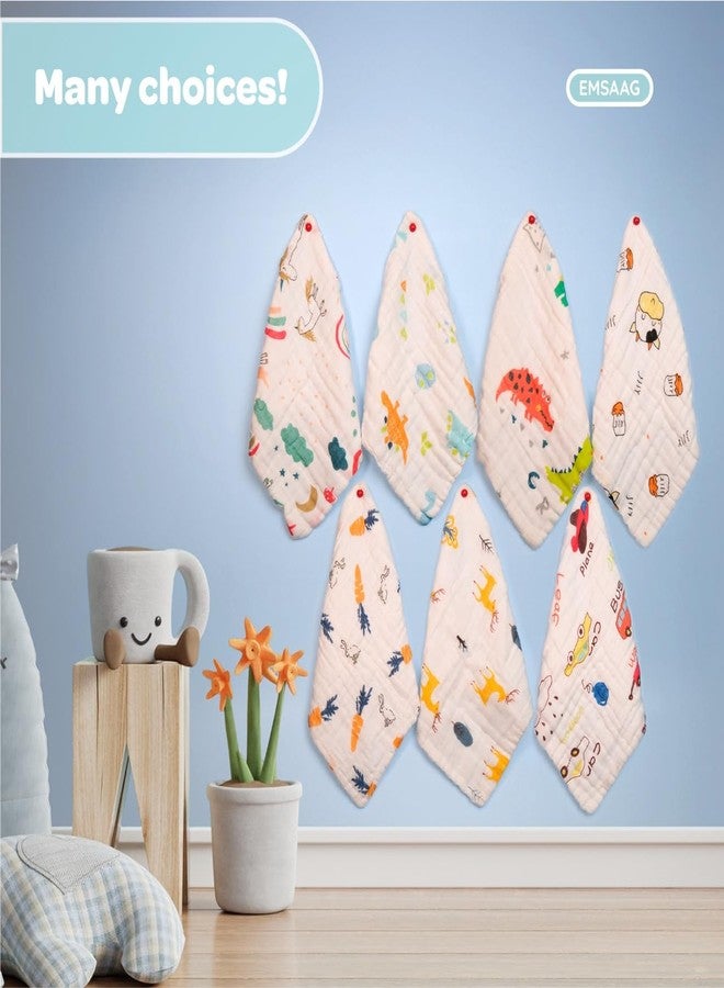 EMSAAG Muslin Animal Pattern Baby Washcloths Pack of 7 - Absorbent Baby Bath and Face Towels, 100% Cotton Baby Wipes, Burp Cloths, Feeding Towels for Babies and Infants - 10 x 10’ (Animal Pattern) - Image 5