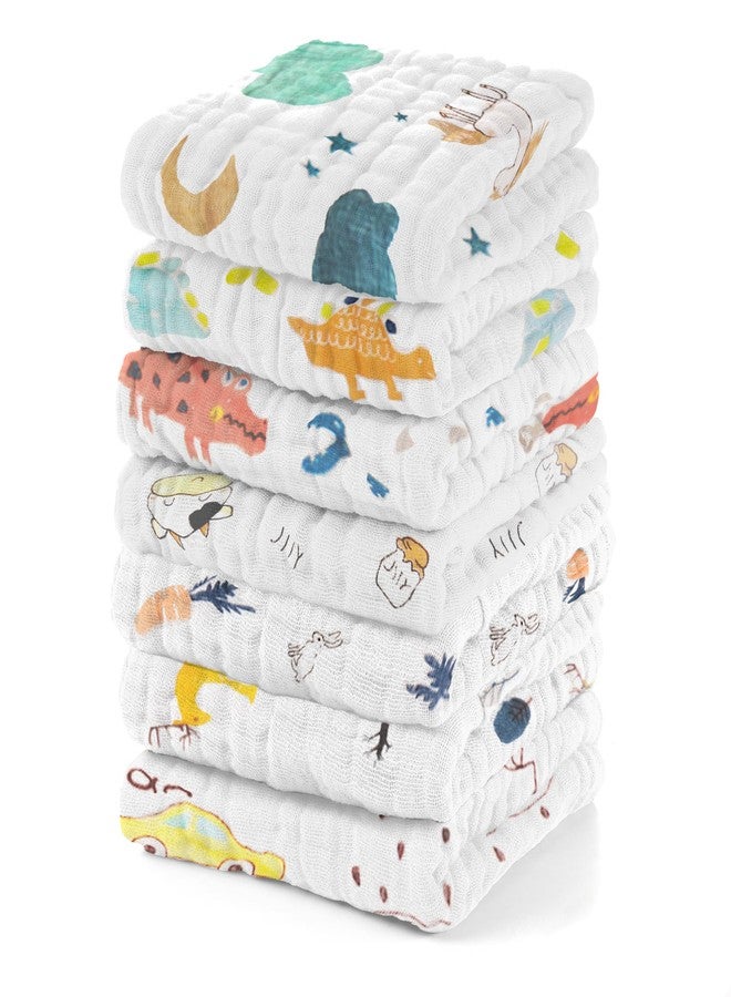 EMSAAG Muslin Animal Pattern Baby Washcloths Pack of 7 - Absorbent Baby Bath and Face Towels, 100% Cotton Baby Wipes, Burp Cloths, Feeding Towels for Babies and Infants - 10 x 10’ (Animal Pattern) - Image 1