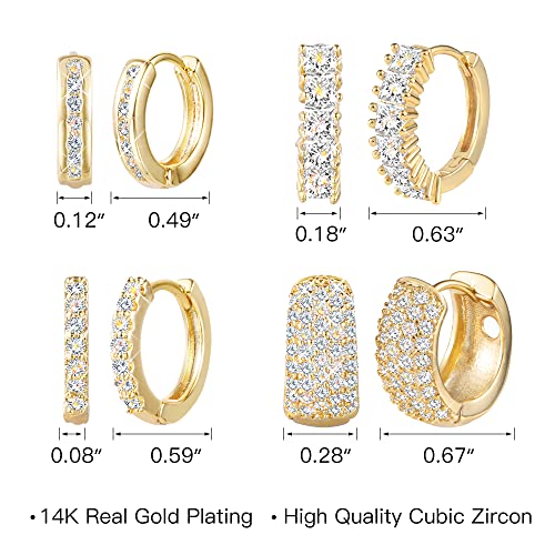 ALEXCRAFT Small Gold Huggie Hoop Earrings for Women Set of 4 Pairs hypoallergenic Gold Diamond Earring Cubic Zirconia Hoops Earing - Image 5